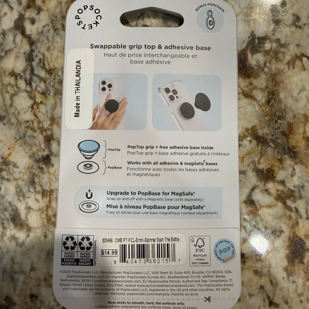PopSocket PopTop with Pink and Teal Spinning Bottle Design